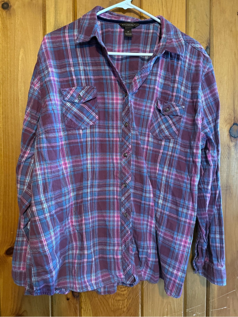 Bit & Bridle Purple and Blue Plaid Flannel Button-Down Shirt
